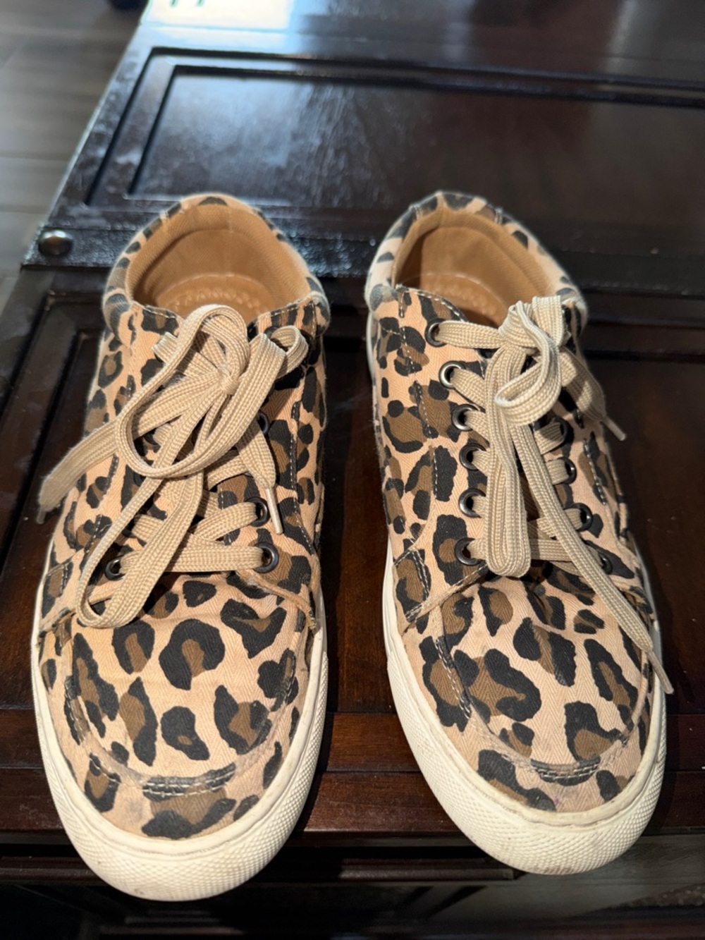 Kids Leopard Print Canvas Sneakers in Tan and Black